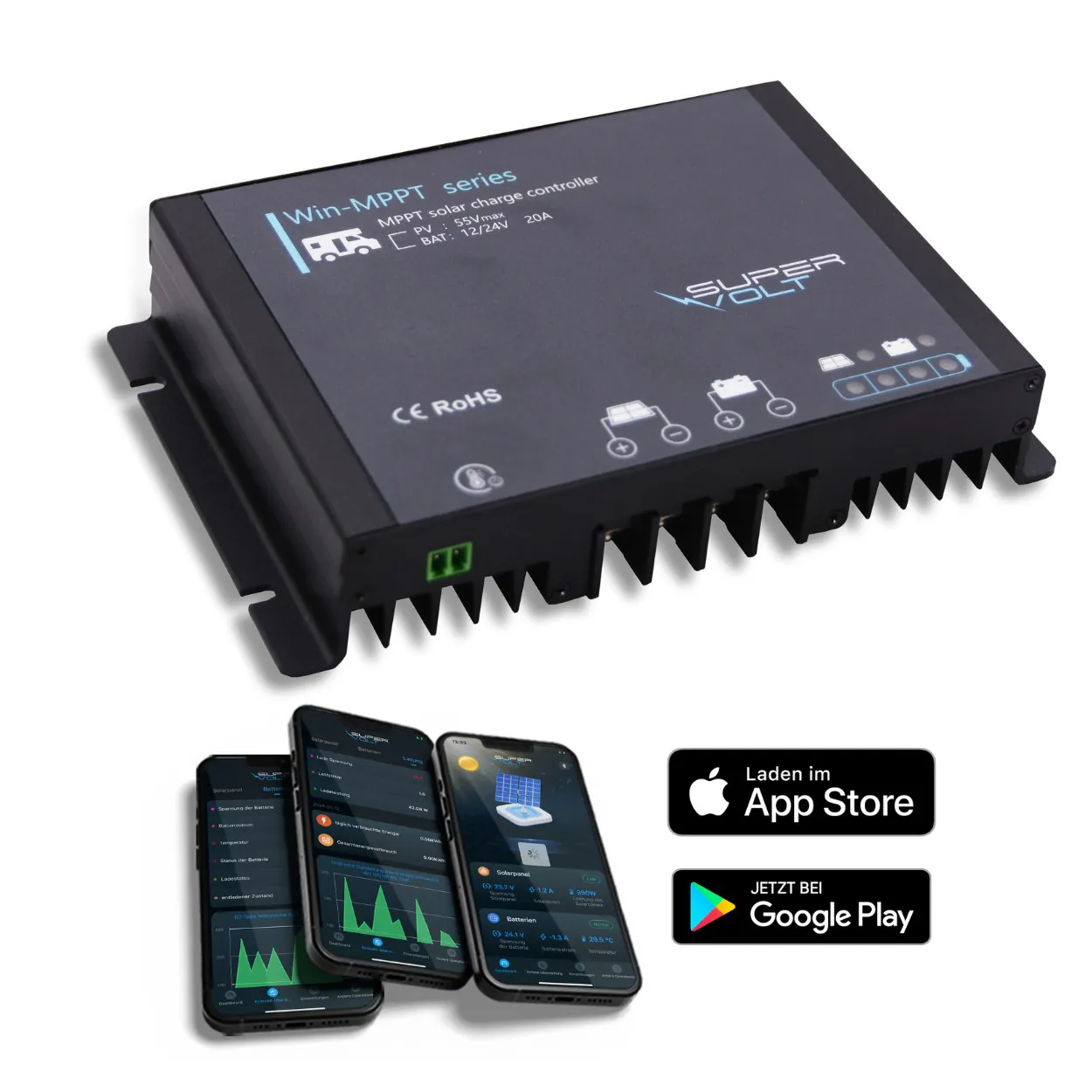 MPPT Solarregler 20A 12/24V LiFePO4 Bluetooth