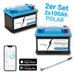 Supervolt Polar Compact LiFePO₄ 12.8V 200Ah - Set 2×100Ah - Smart BMS, Bluetooth & heating up to -30 °C