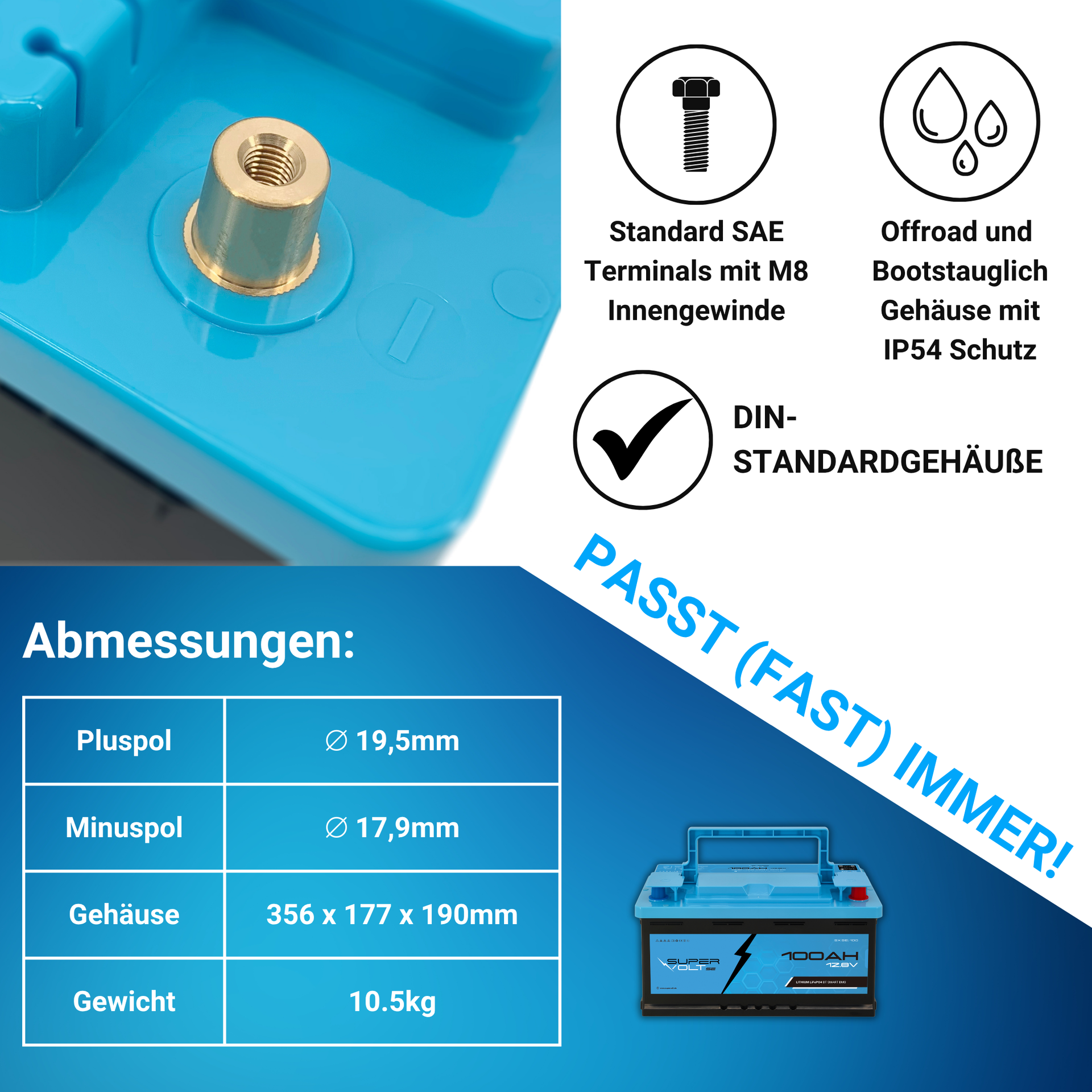 Supervolt SE LiFePO₄ 12,8V 100Ah Lithium Batterie – Smart BMS & Bluetooth – Bild 3