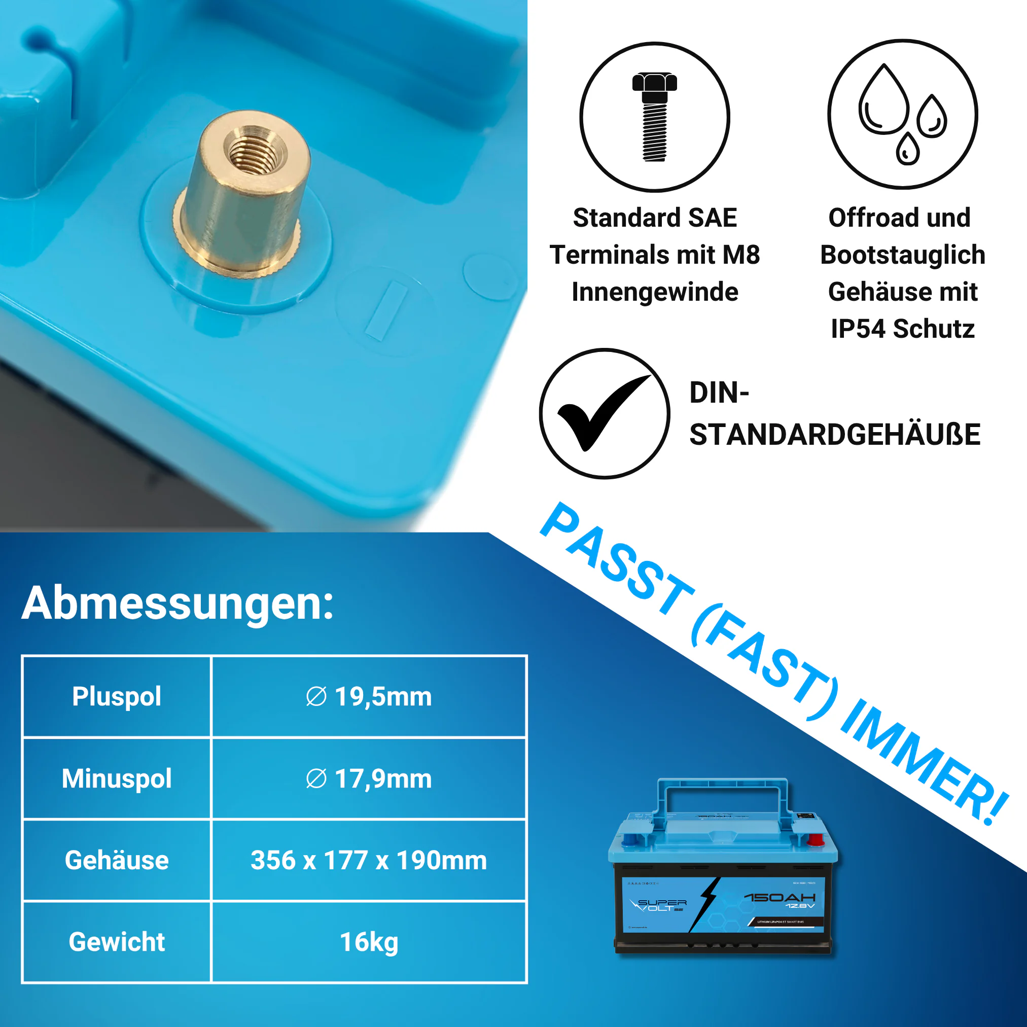 Supervolt SE LiFePO₄ 12.8V 150Ah lithium battery - Smart BMS & Bluetooth - Image 3