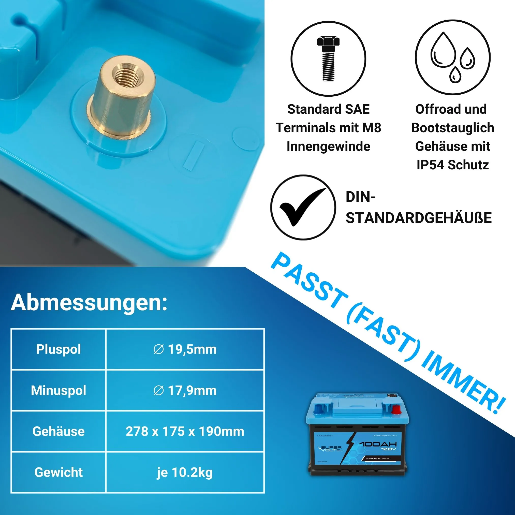 Supervolt SE Compact LiFePO₄ 12.8V 200Ah lithium batteries - Set 2×100Ah - Smart BMS & Bluetooth - Image 3