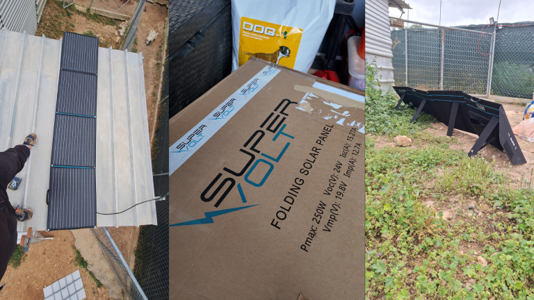 Supervolt 250W Solartasche im Einsatz für ein Tierschutzprojekt in Griechenland. Mobile Solarenergie für autarke Stromversorgung, LiFePO4-Batterien und nachhaltige Energie im Tierheim.